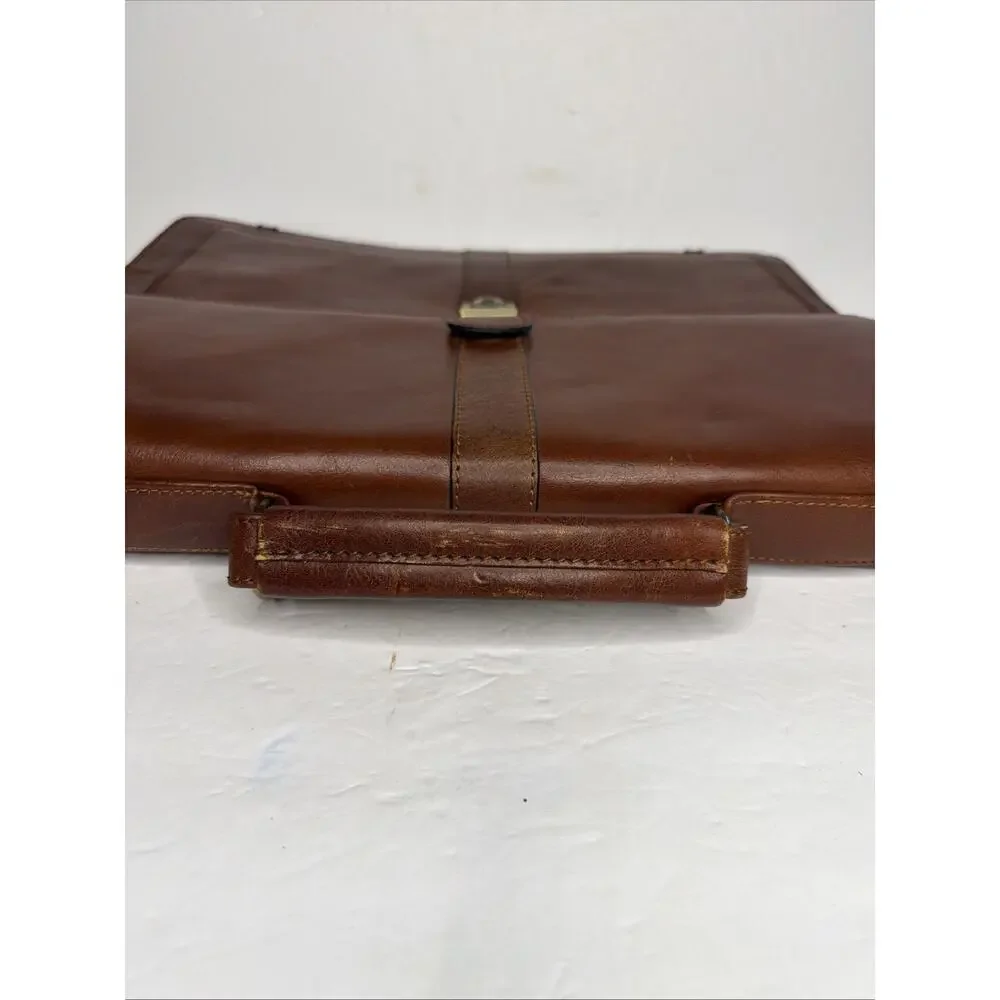 Stebco Top Grain Leather Briefcase Attaché Messenger Bag 2 Brass Keys Brown New